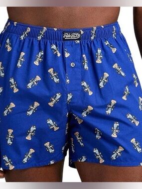 Polo by Ralph Lauren Royal Blue Bear-Print Cotton Boxer pj shorts